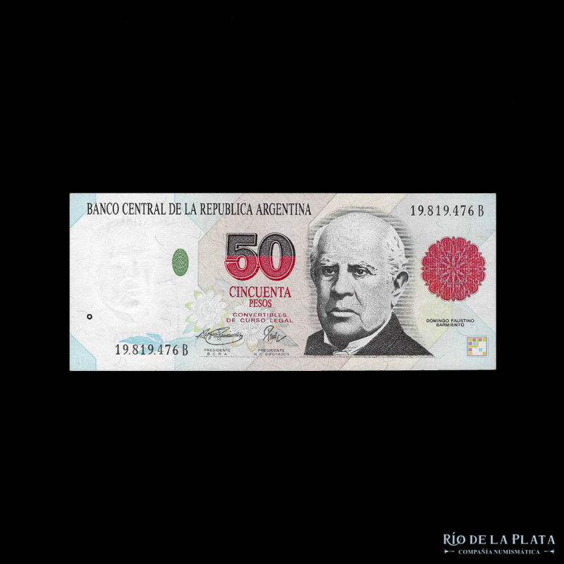 Argentina. Pesos Convertibles 1° Diseño. 50 Pesos 1996, serie B. Firmas: Fernand...