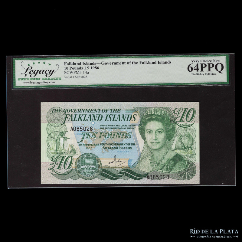 Islas Malvinas (Falkland) Ocupación Británica. 10 Pounds 1986, "The Rickey Colle...