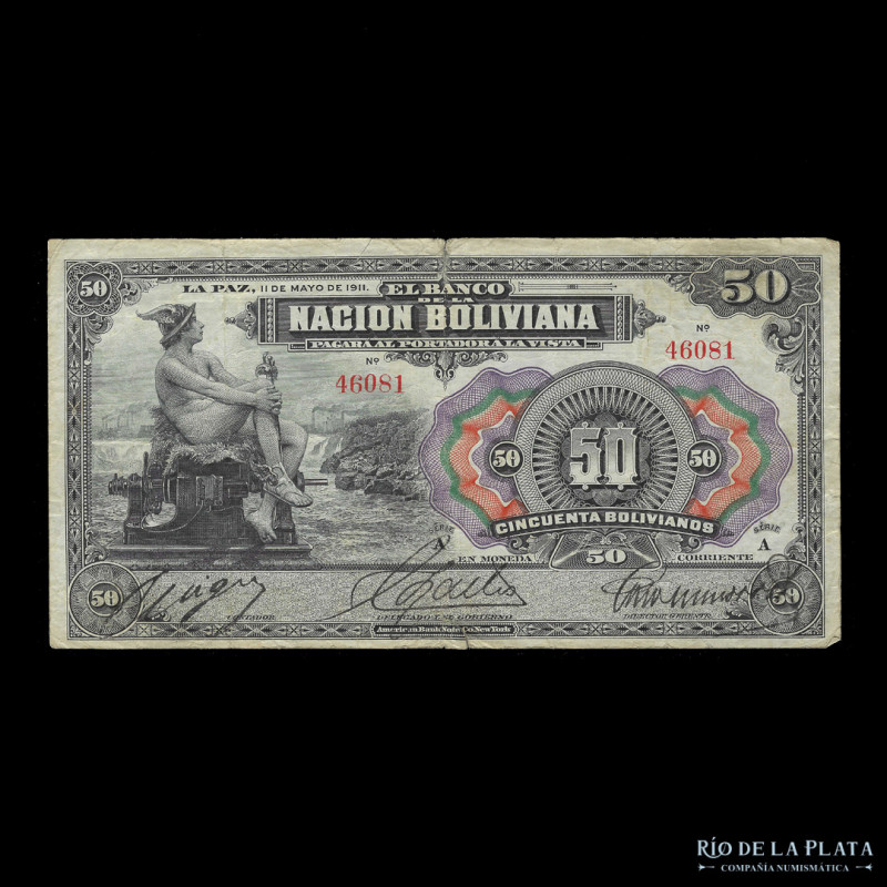 Bolivia. Banco de la Nación. 50 Bolivianos 1911. Serie negra A. Impreso en ABNC....