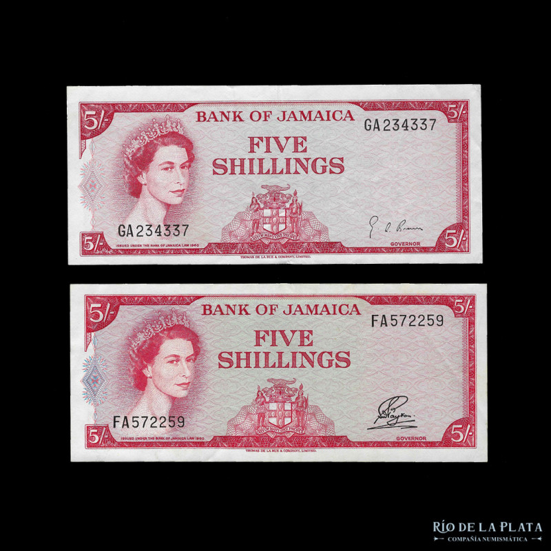 Jamaica. 2 x 5 Shillings L1960. Pick 51Ab y Ad (VF-XF)

USD 100 - 150

Nota:...