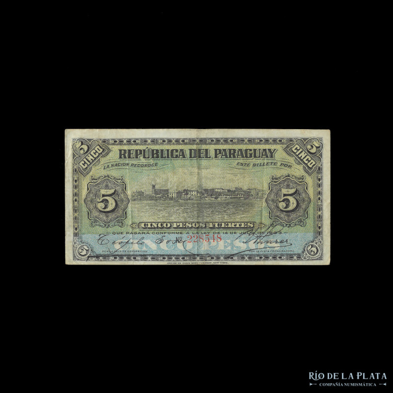 Paraguay. República del Paraguay. 5 Pesos Fuerte 1903. Firmas invertidas. Firmas...