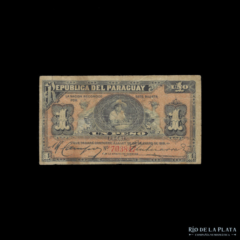 Paraguay. Oficina de Cambio. 1 Peso Fuerte 1916. POR LA OFICINA DE CAMBIOS. Firm...