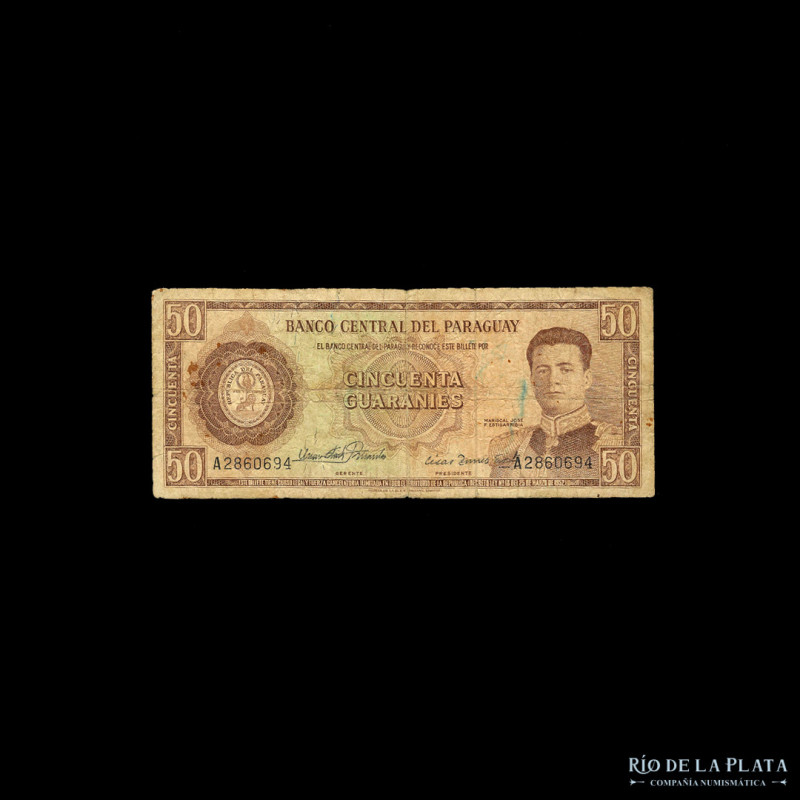 Paraguay. Banco Central del Paraguay. 50 Guaraníes L1952 (1963) firma mediana. P...