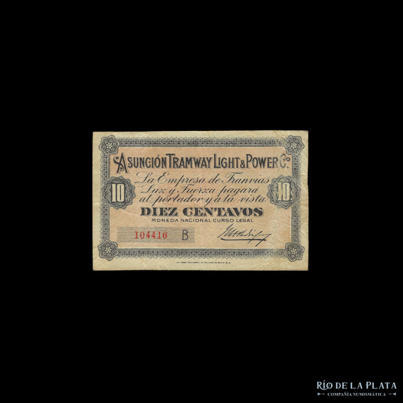 Paraguay. Asunción Tramway Light & Power Co. 10 Centavos c.1913. (F+)

USD 25 ...