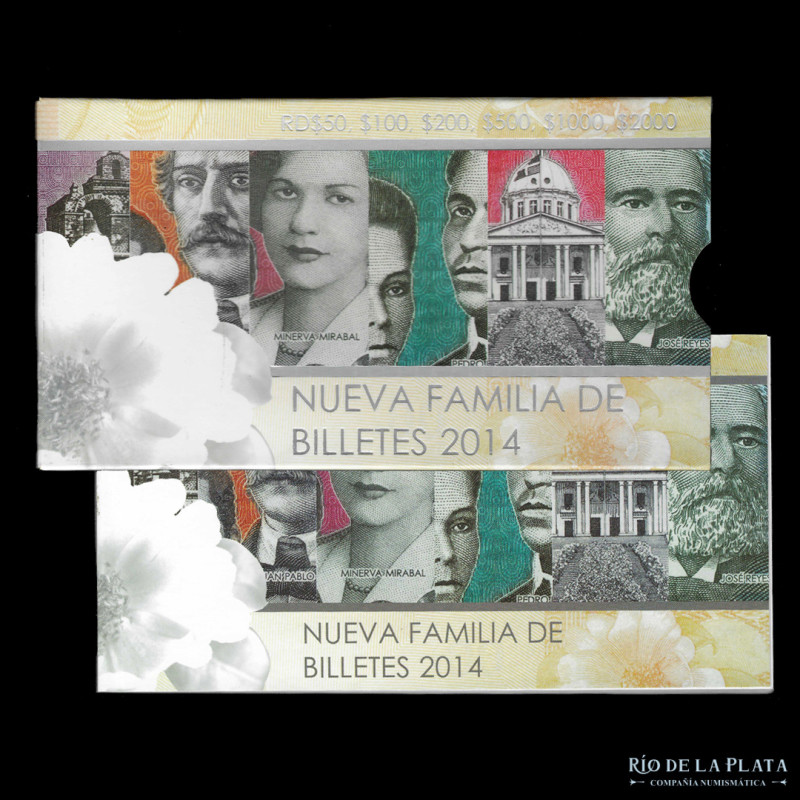 Rep. Dominicana. Blister Nueva Familia de Billetes 2014, todos Specimen. Incluye...