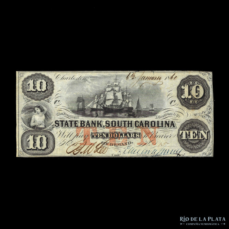 USA. State Bank South Carolina. 10 Dollars 1860. (XF)

USD 50 - 100

Nota: A...