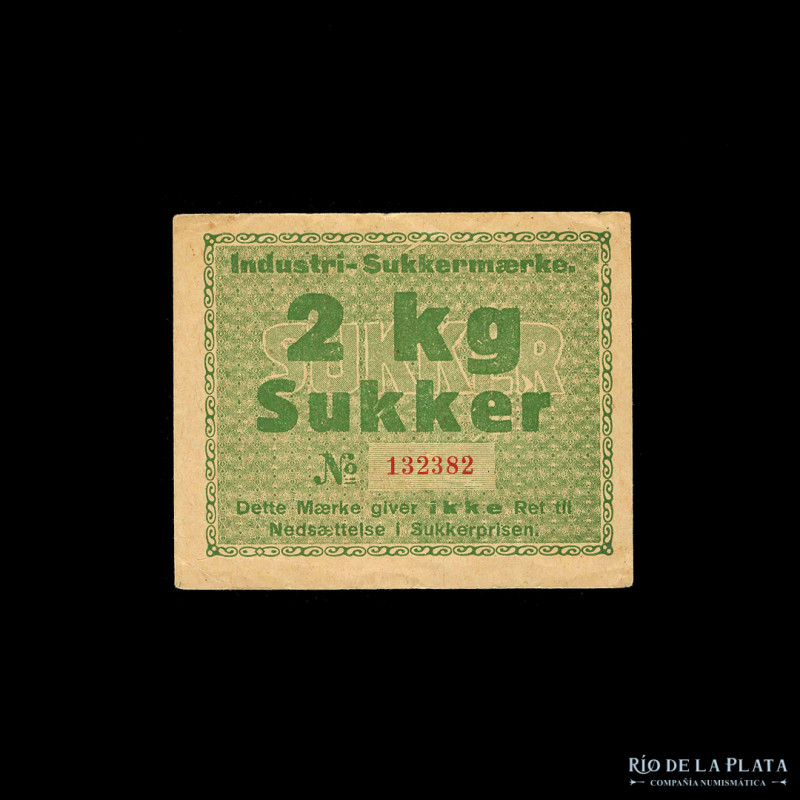 Dinamarca. Cupón de Racionamiento WWII, Industri - Sukkermaerke 2 kg sukker (2kg...