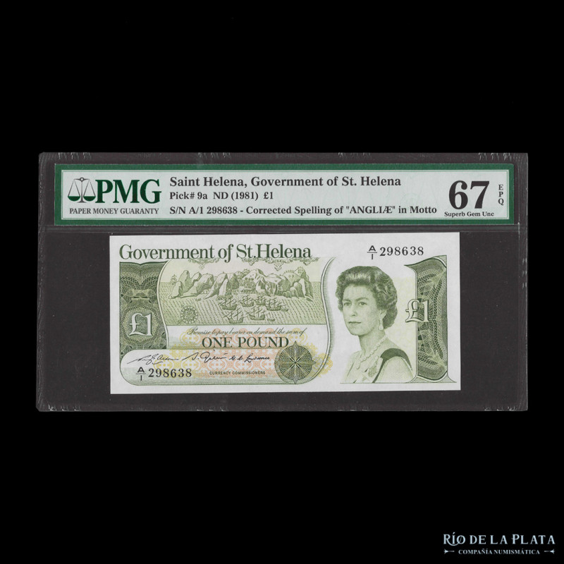 Santa Helena.1 Pound ND1981. Pick 9a. Certificado PMG 67 EPQ Superb Gem Unc

U...