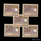 Danzig. 5 x 50 Pfennig 1918 consecutivos. Pick 11