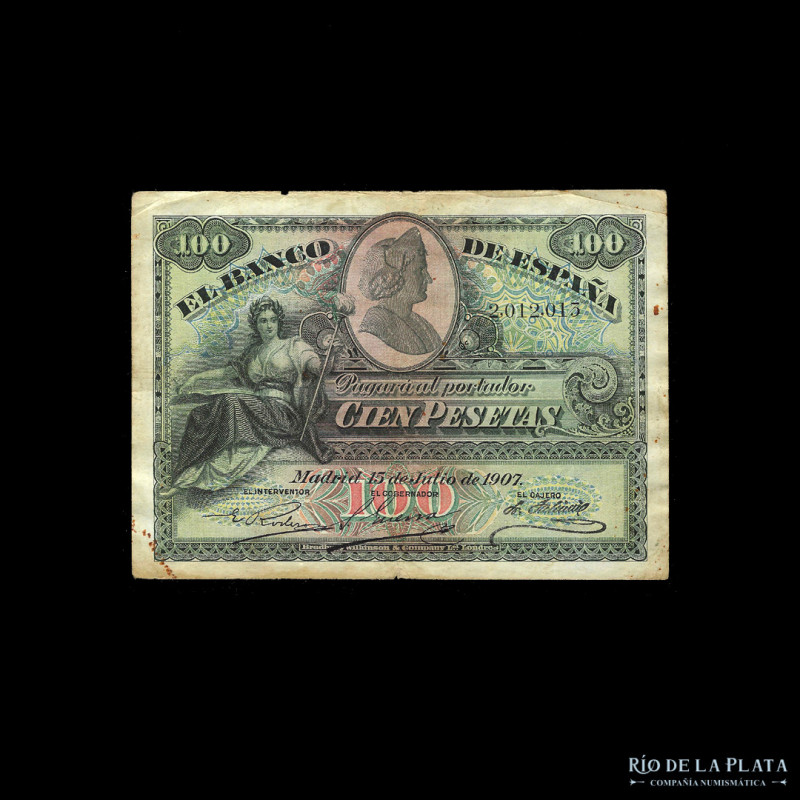 España. 100 Pesetas 1907. Pick 64a (F)

USD 25 - 50

Nota: Al precio de mart...