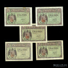 España. 5 x 1 Peseta 1938 Burgos. Pick 107 y 108