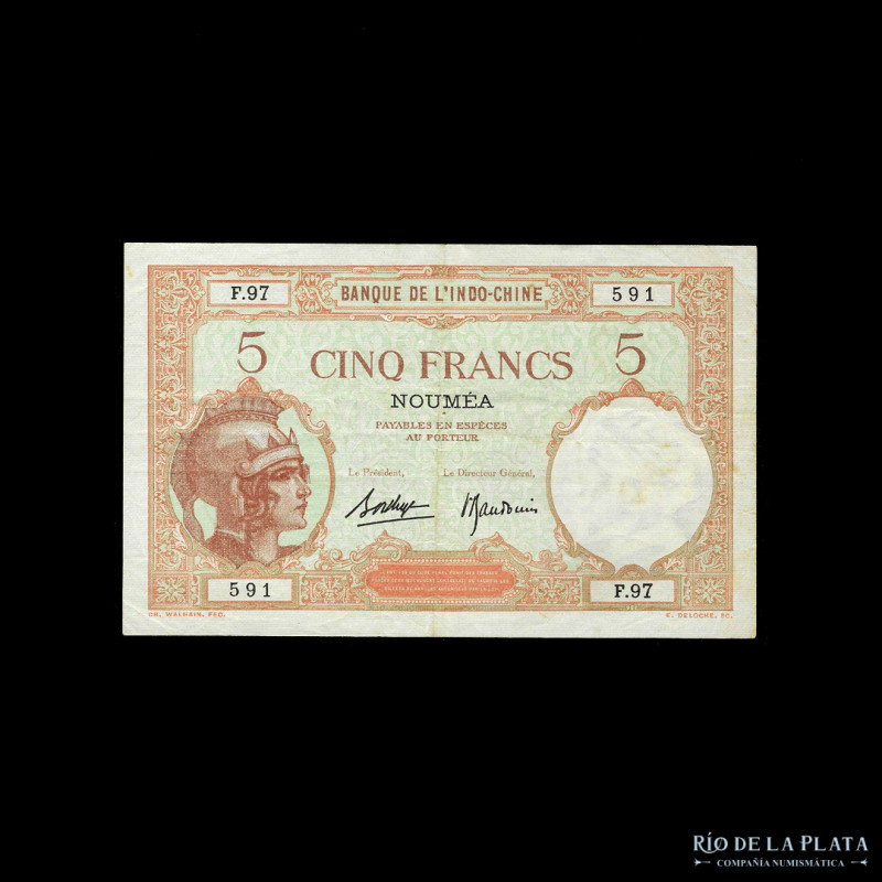 French Polinesia (Nueva Caledonia) 5 Francs ND1926 Noumea. Pick 36b (VF)

USD ...