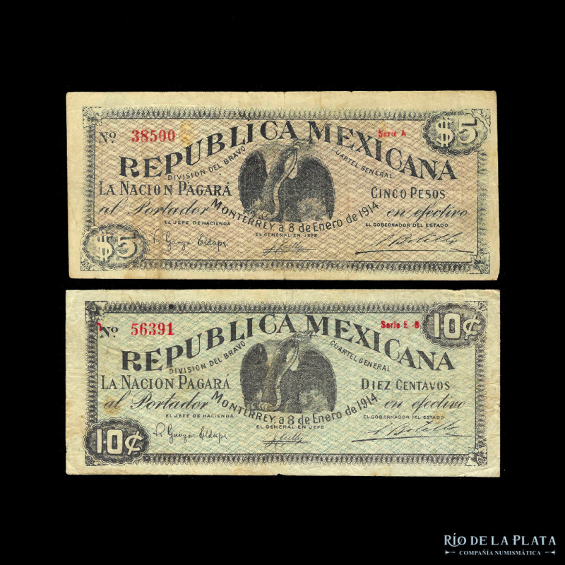 México. República Mexicana. 5 y 10 Pesos 1915. Pick S935 y S939 (VF)

USD 25 -...