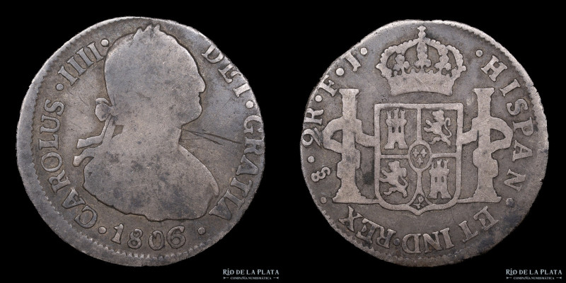 Santiago. Chile. Carlos IV (1788-1808) 2 Reales 1806/5 FJ. Plata 896; 35.0mm; 6....