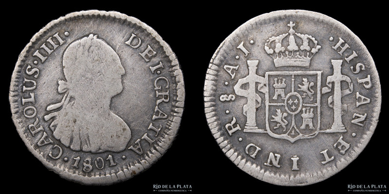 Santiago. Chile. Carlos IV (1788-1808) 1/2 Real 1801 AJ. Plata 896; 17mm; 1.57g ...