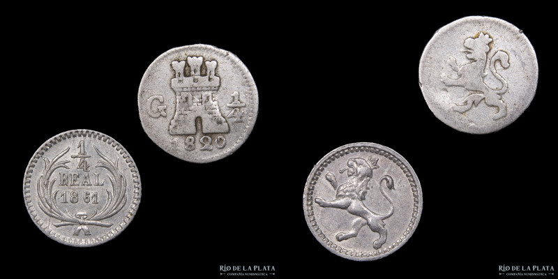 Guatemala. Lote x2. 1/4 Real 1820/1861. Plata 896/903; 11.5mm; 1.47g (total). KM...