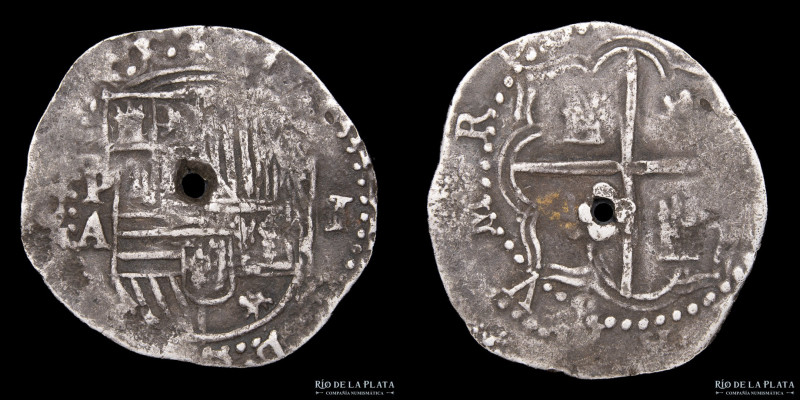 Potosí. Felipe II (1574-1598) 1 Real 1586-1589 A (Juan Alvarez Reynantes). Plata...