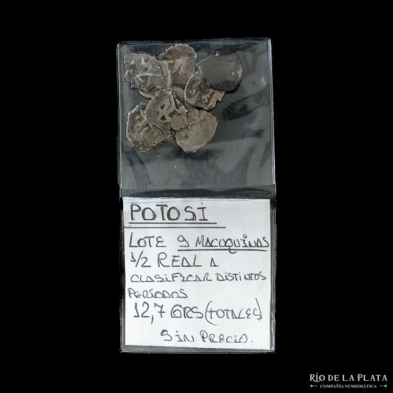 Potosí Lote x9. Macuquinas de 1/2 Real. 12.7g. totales. A clasificar

USD 50 -...