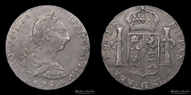 Potosí. Carlos III (1759-1789) 8 Reales 1784 PR (Pedro Mazondo, Raymundo de Ytur...