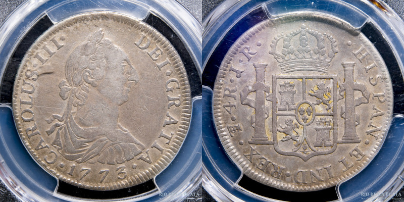 Potosí. Carlos III (1759-1789) 4 Reales 1773 JR (José Vargas y Flor, Francisco d...