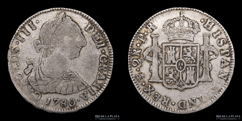 Potosí. Carlos III (1759-1789) 2 Reales 1780/79 PR. Plata 903; 27mm; 6.71g. CJ 6...