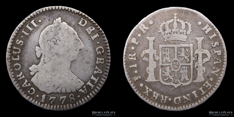 Potosí. Carlos III (1759-1789) 1 Real 1778 PR. Plata 903; 21mm; 3.18g. CJ 66.7.3...