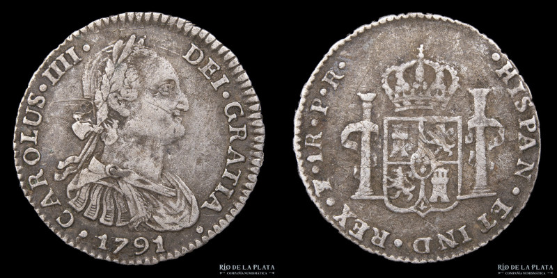 Potosí. Carlos IV (1759-1788) 1 Real 1791 PR. Plata 896; 21.0mm; 3.28g. KM70; CJ...