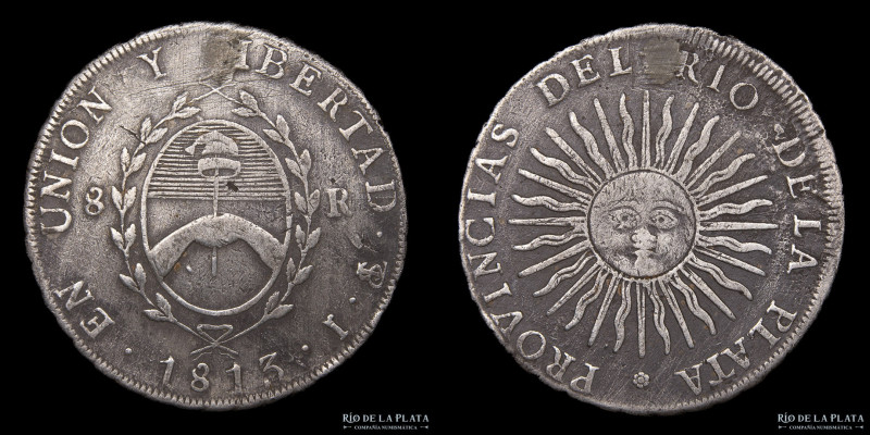 Argentina. Provincias Unidas del Río de la Plata. 8 Reales 1813 J (José Antonio ...