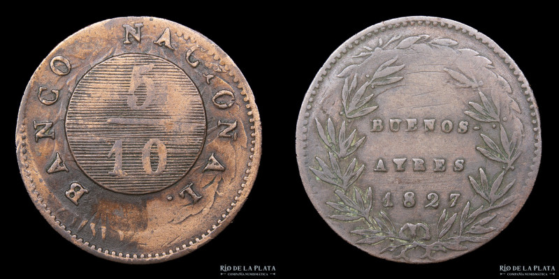 Argentina. Buenos Aires. 5 Décimos 1827. Error. Reacuñación fuera de centro. Cob...