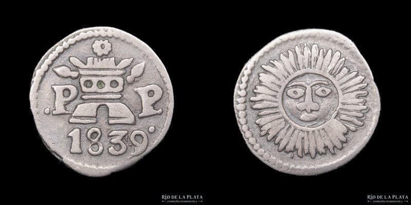 Argentina. Córdoba. 1/4 Real 1839. Plata 750; 13.0mm; 0.79g. CJ 11.2.1 (A34-R20)...