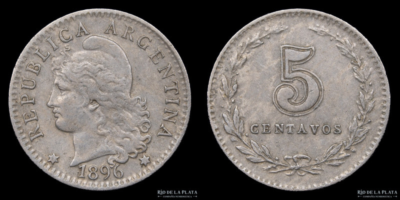 Argentina. 5 Centavos 1896. Cuproníquel; 17mm; 2.0g. CJ 130.1; KM34 (XF)

USD ...