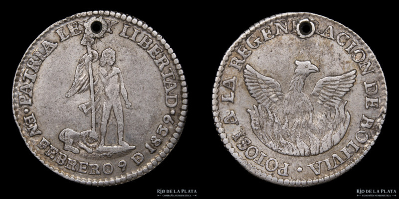 Bolivia. 1 Sol 1839. A la Regeneración de Bolivia. Medalla monetaria. Plata; 20m...