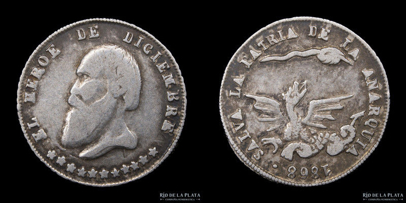 Bolivia. 1/16 Melgarejo 1868. Medalla Monetaria. Melgarejo. Plata; 16.0mm; 1.39g...