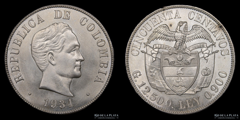 Colombia. 50 Centavos 1934. Plata 900; 30mm; 12.5g. Y49a (AU) Limpiada

USD 15...