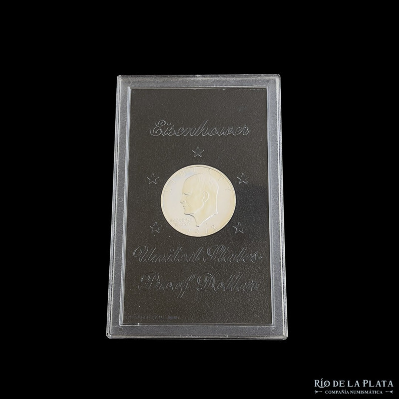 USA. 1 Dollar 1972. Eisenhower. Proof. KM203a. Plata 900; 38mm; 24.59g. En estuc...