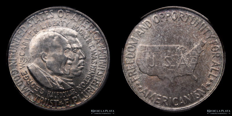 USA. 1/2 Dollar 1952. Washington-Carver. Plata 900; 30.6mm; 12.5g. KM200. Encaps...