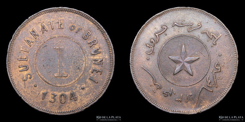 Brunei. Hashim Jalilul Alam Aqamaddin (1885-1906) 1 Cent 1304 (1886/7). Cobre; 2...