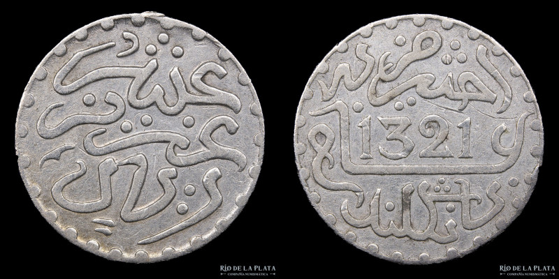 Marruecos. Abd al-Azi. 1/10 Rial / 1 Dirham 1321 (1903). Berlin Mint. Plata 835;...