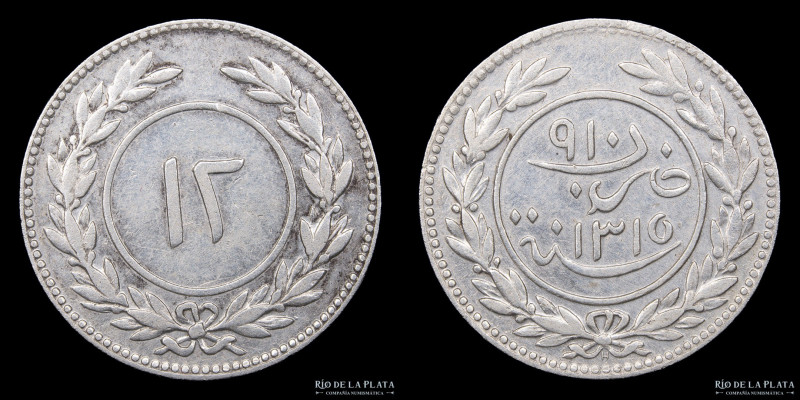 Protectorado de Aden (Al-Ghurfah, Yemen) 12 Khumsiyyah 1896. Plata 900; 18.0mm; ...