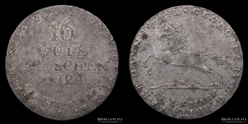 Alemania. Hannover. Georg IV (1820-1830) 16 Gute Groschen 1824. Plata 993; 31mm;...