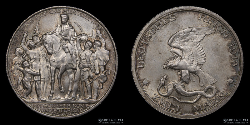 Estados Alemanes. Prusia. Wilhem II (1888-1918) 2 Mark 1913 A. Guerra a Napoleón...