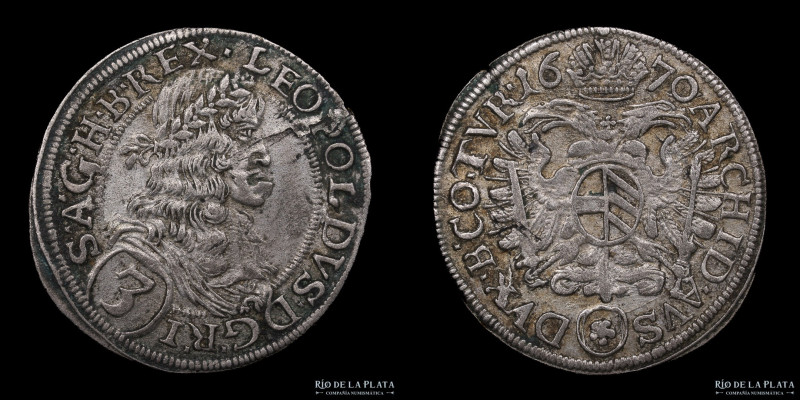 Austria. Leopold I (1657-1705). 3 kreuzer 1670. Viena. Plata; 22mm; 1.72g. KM116...