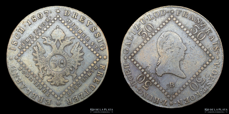 Austria. Franz I (1804-1835) 30 Kreuzer 1807 B, Kremnica mint. Bronce; 37mm;16.5...