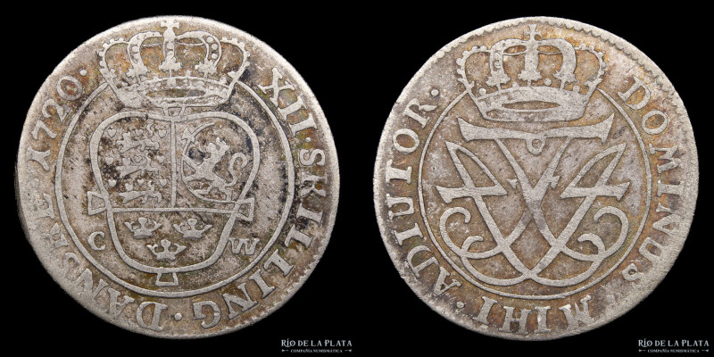 Dinamarca. Frederik IV. 12 Skilling Dansk 1720. Plata 562; 23mm; 3.40g. KM521 (F...