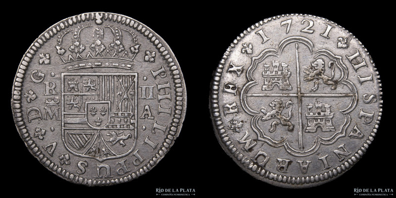 España. Felipe V. 2 Reales 1721 A. Madrid. Plata; 28mm; 5.55g. KM296 (XF)

USD...