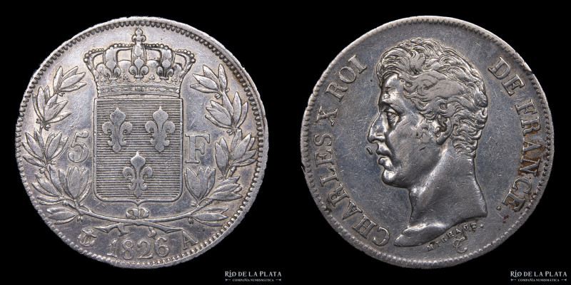 Francia. Charles X (1824-1830) 5 Francs 1826 A (1° tipo). Paris mint. Plata 900;...