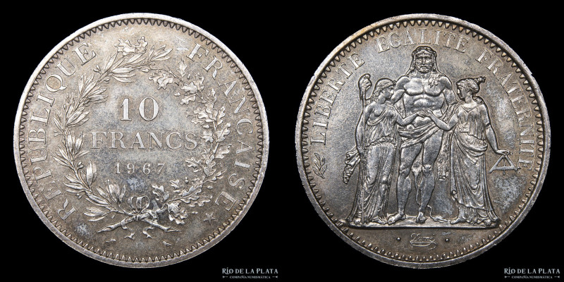 Francia. 10 Francs 1967. Ceca de París. Plata 900; 37mm; 25.0g. KM932 (UNC)

U...