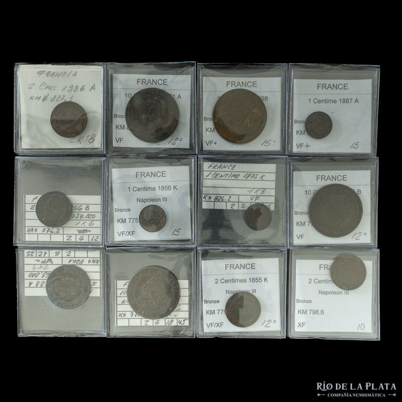 Francia. Lote x12. 1855 a 1888. Cobres a clasificar

USD 40 - 60

Nota: Al p...