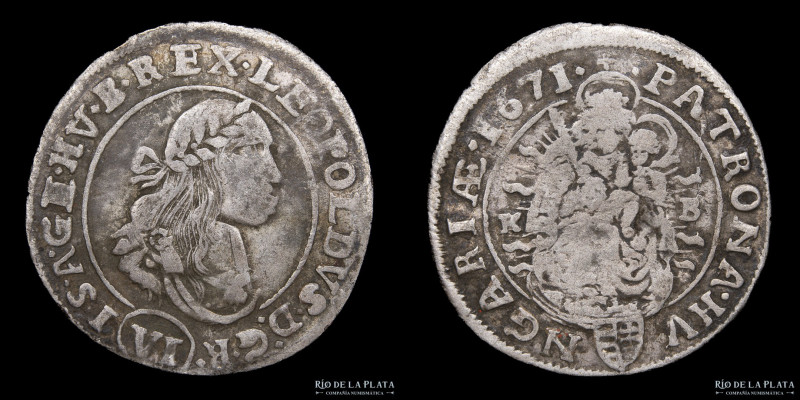 Hungría. Leopold I (1657-1705). 6 Kreuzer 1671 KB. Kremnitz mint. Plata; 27mm; 2...