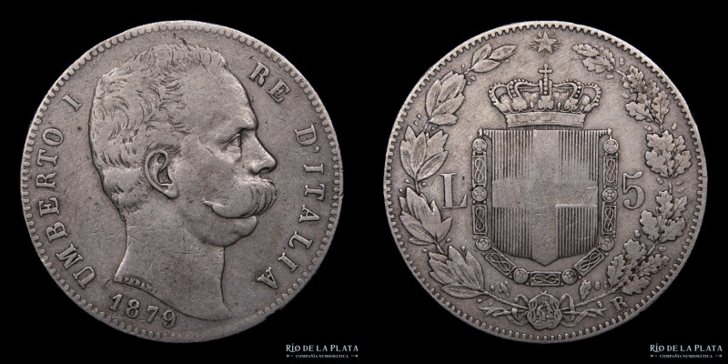 Italia. Umberto I (1878-1900) 5 Lire 1879 R. Plata 900; 37.0mm; 24.73g. KM20 (F+...